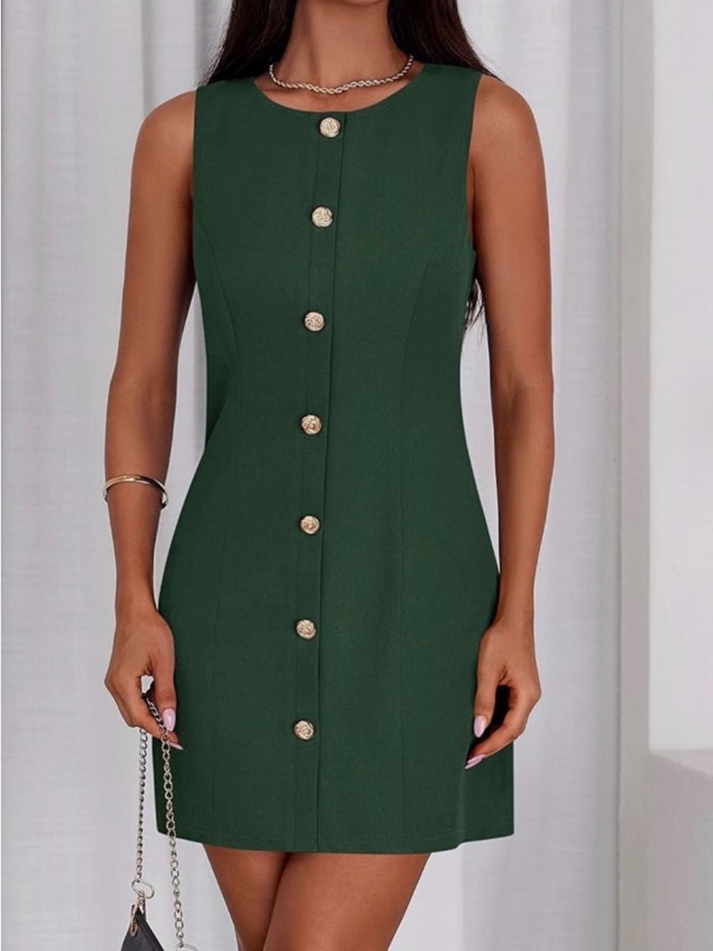 Sleeveless Button-Front Green Sheath Dress